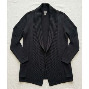 Chico's Additions Cardigan Sweater Women 1 Medium Black Shawl Collar Cotton Knit
